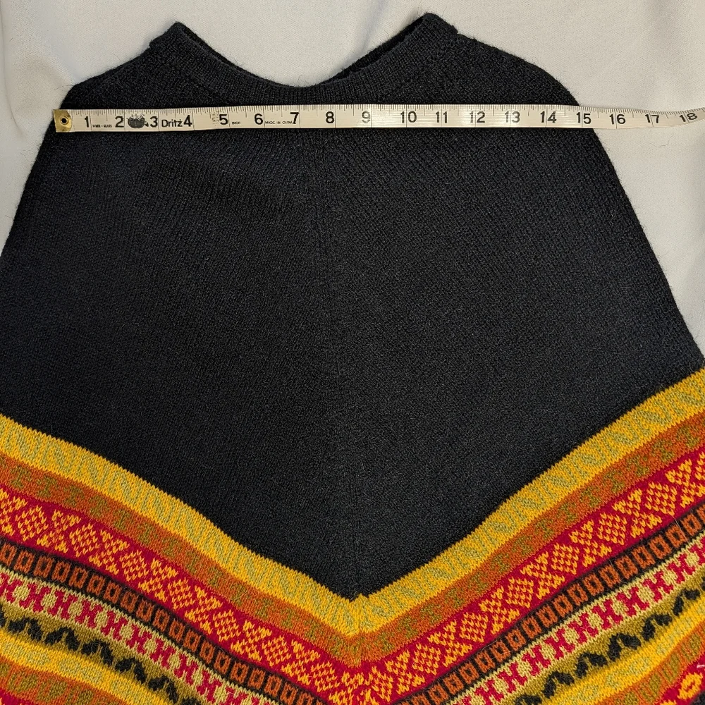 Peruvian Alpaca Black Fringe Poncho Sweater And Matching Maxi Skirt